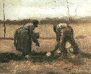 Vincent Van Gogh Peasant and Peasant Woman Planting Potatoes. Nuenen Spain oil painting artist